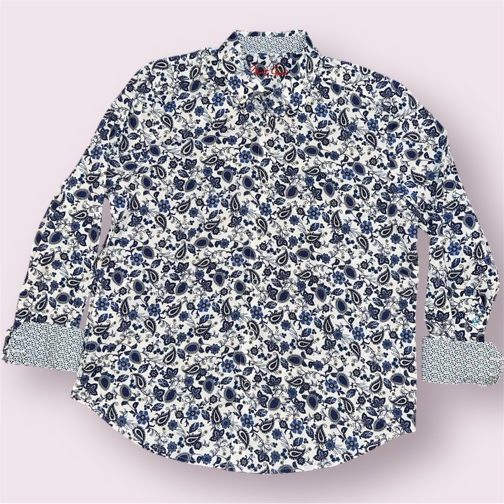 Robert Graham Long Sleeve Button Down Shirt Men’s XL Blue Paisley And Flowers